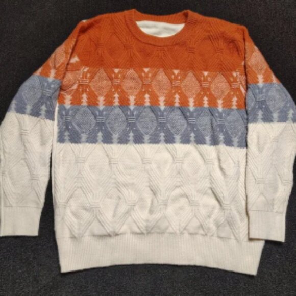Handmade Chunky Knit Brunt Orange Gray Sweater Women's Size Large Extra Large - Picture 1 of 6